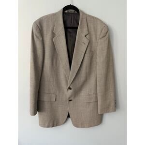 Vintage Macy’s Men’s Wool Blazer Jacket – Black & White Houndstooth – Size 44L